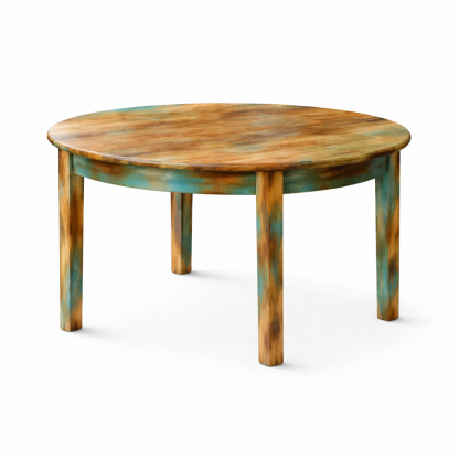 Round Solid Wood Coffee Table with Distressed Teal Finish
