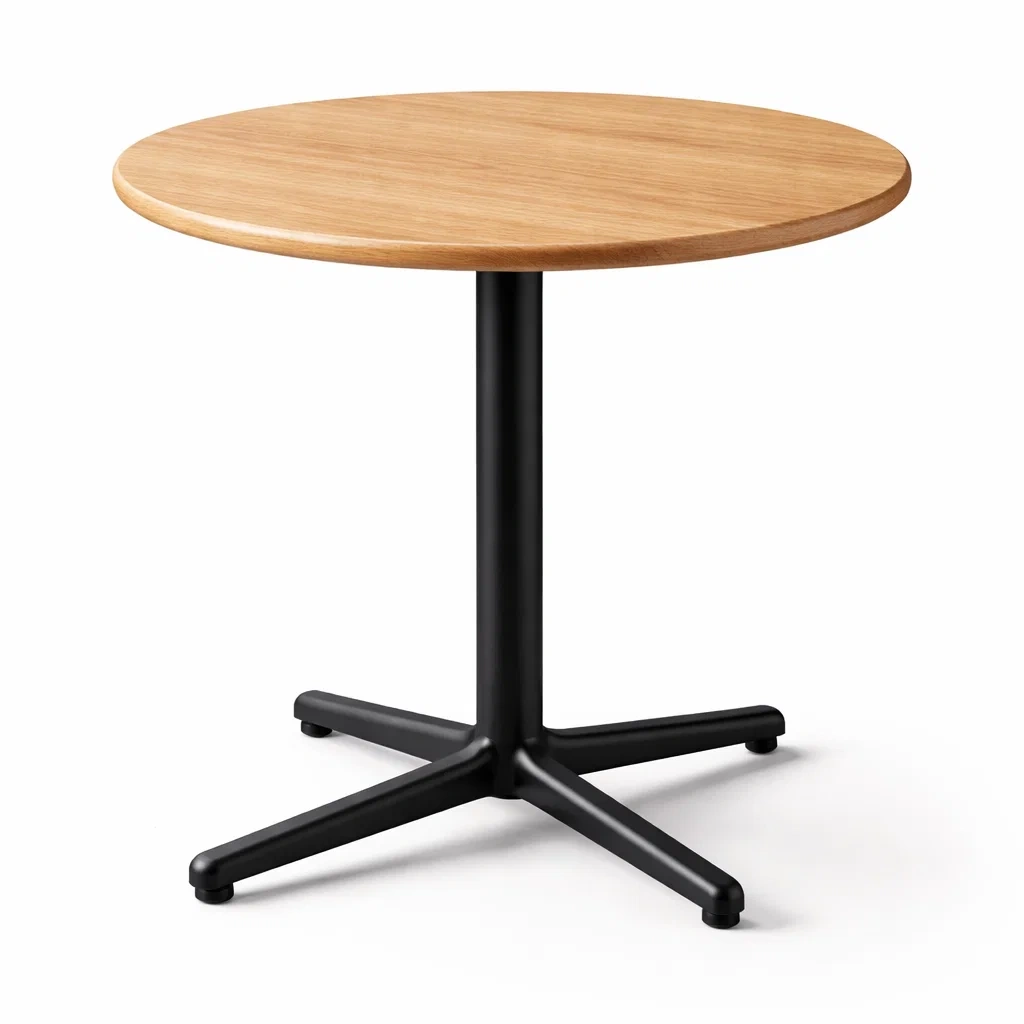 Round Wood Top Pedestal Table with Black Metal Base