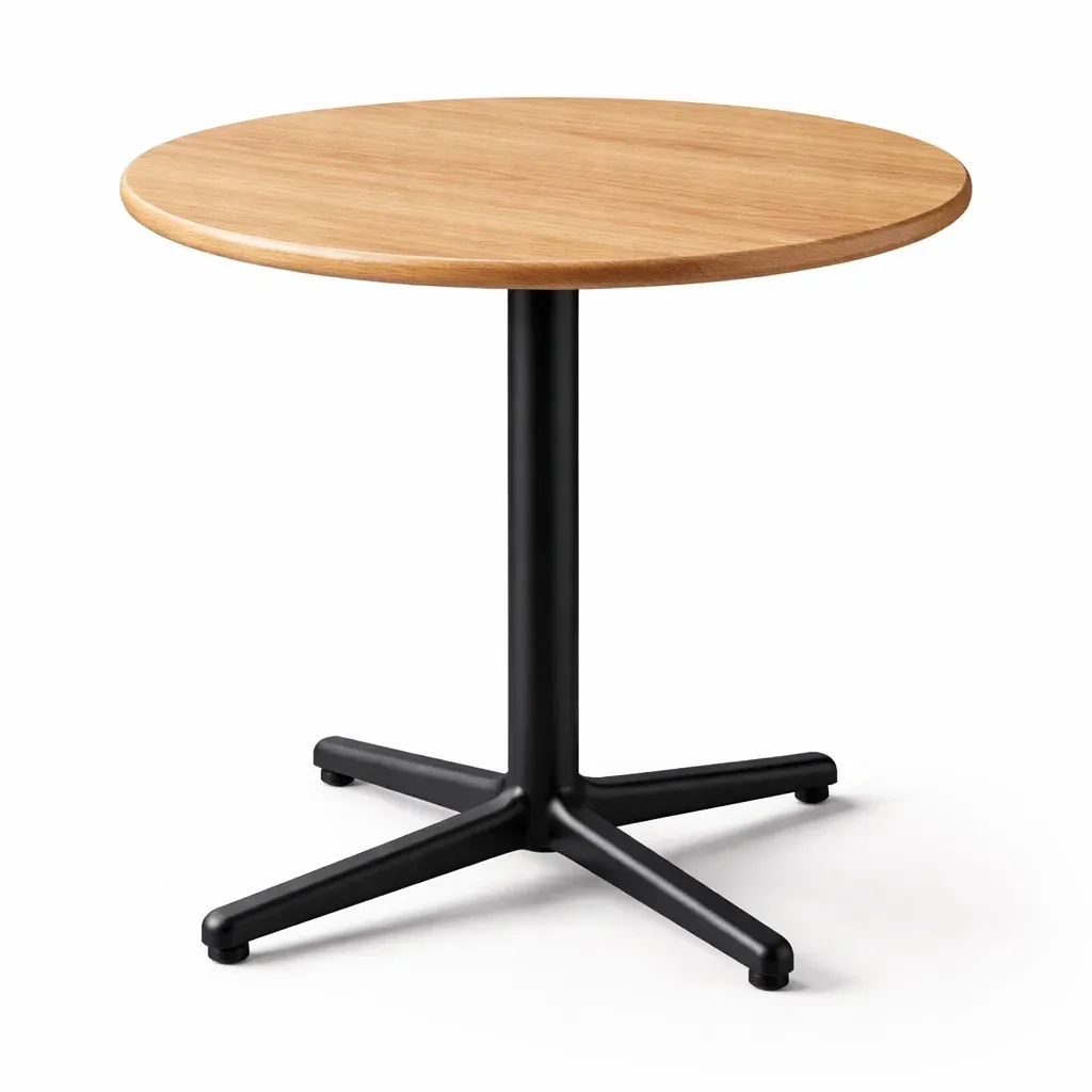 Round Wood Top Pedestal Table with Black Metal Base