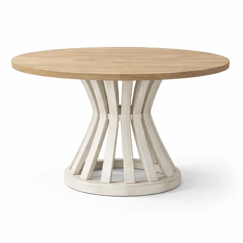 Round Wood Dining Table with Sculpted Pedestal Base