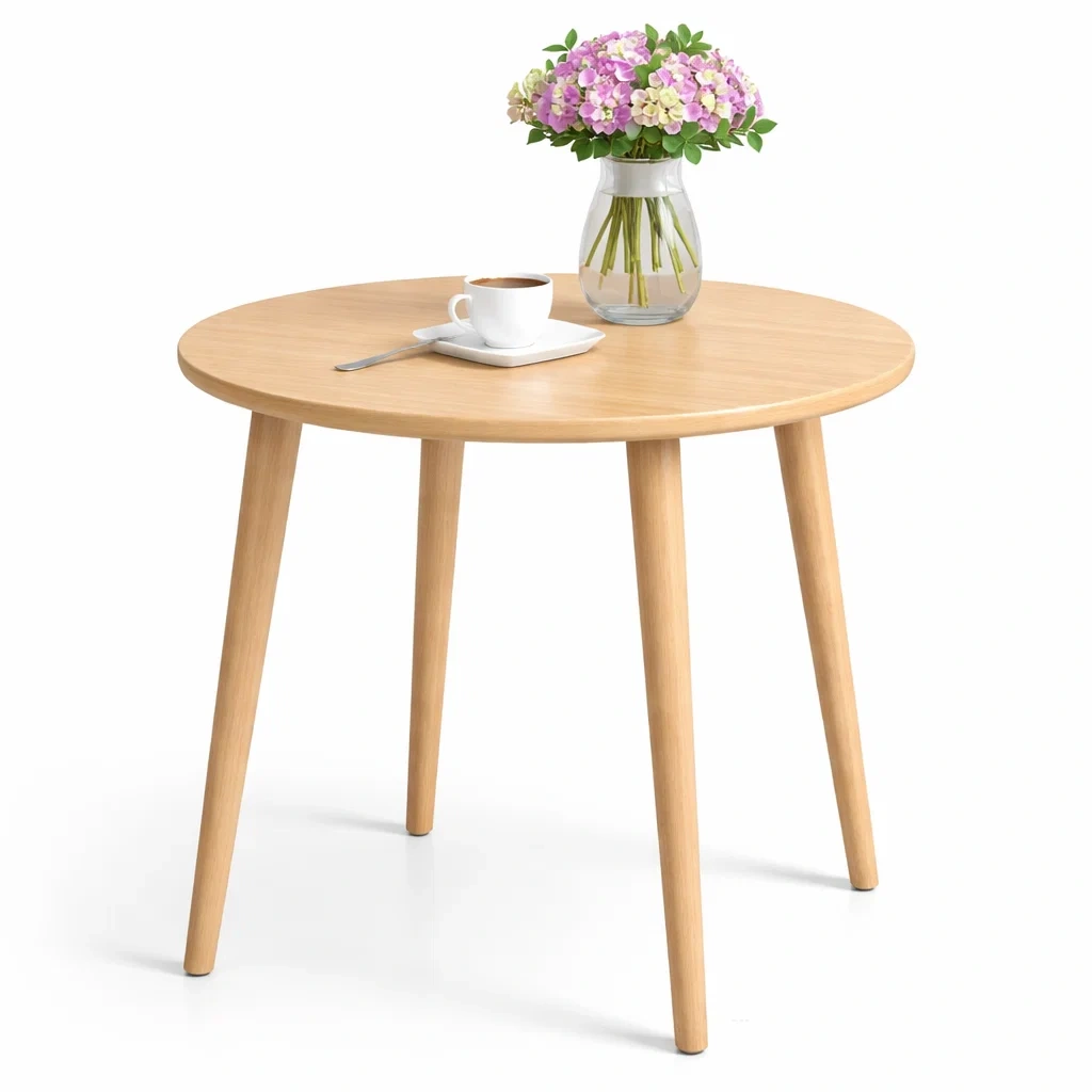 Round Solid Wood Coffee Table with Natural Finish