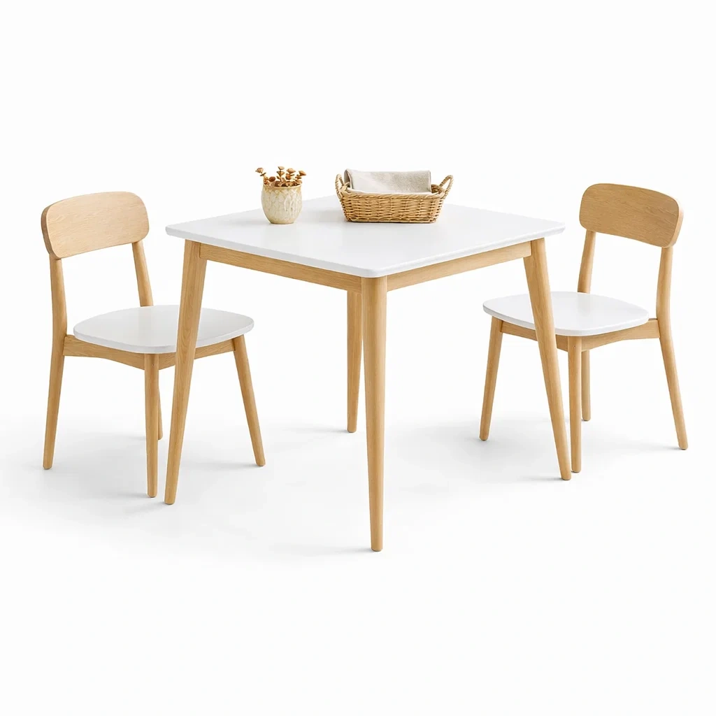 Square Wood Dining Table Set with Two Chairs