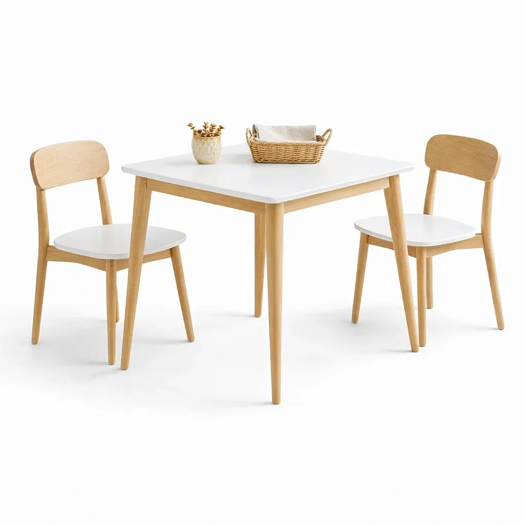 Square Wood Dining Table Set with Two Chairs