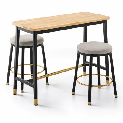 Rectangular Wood Bar Table Set with Two Upholstered Stools