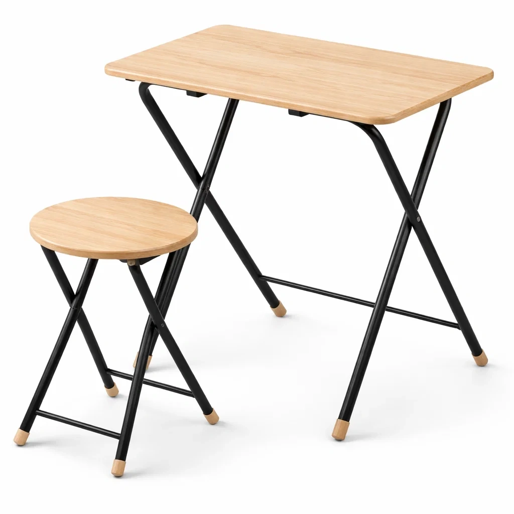 Folding Wood Table Set with Matching Stool
