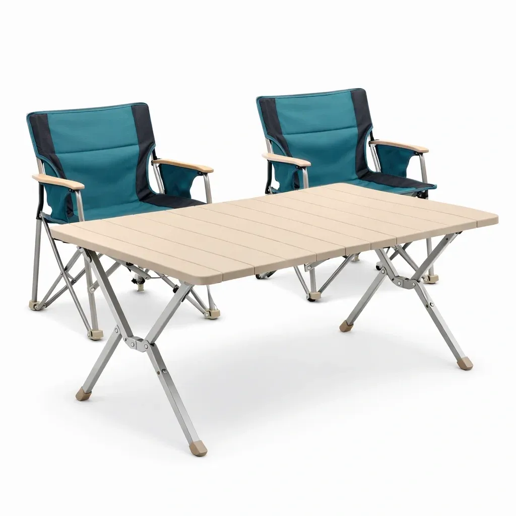 Foldable Outdoor Camping Table Set with Two Chairs