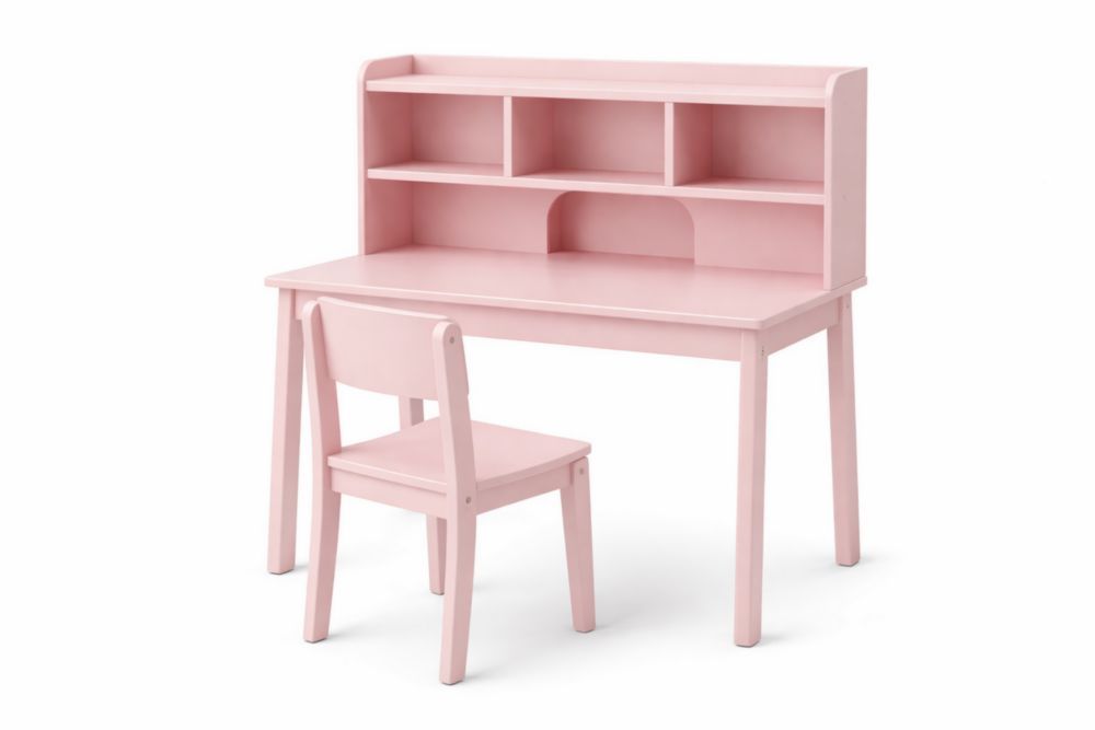 Pink Children's Desk and Chair Set with Hutch