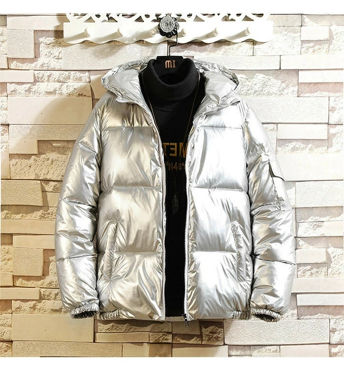 中綿 フード付き　ダウンジャケット メンズ ダウンコート　ショート丈 中綿ジャケット 厚手 光沢 アウター ファスナー 冬 防寒 防風 保温 紳士用
