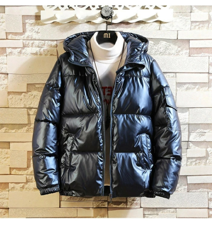 中綿 フード付き　ダウンジャケット メンズ ダウンコート　ショート丈 中綿ジャケット 厚手 光沢 アウター ファスナー 冬 防寒 防風 保温 紳士用