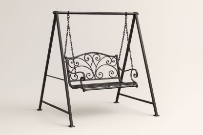 Outdoor Iron Swing Chair with Decorative Backrest Black 120cm x 60cm x 150cm-Habitatlumineux