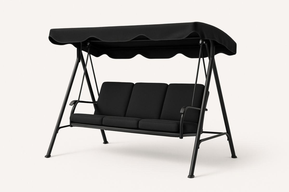 Outdoor Swing Chair Canopy Steel Frame Black Polyester 170cm-Habitatlumineux