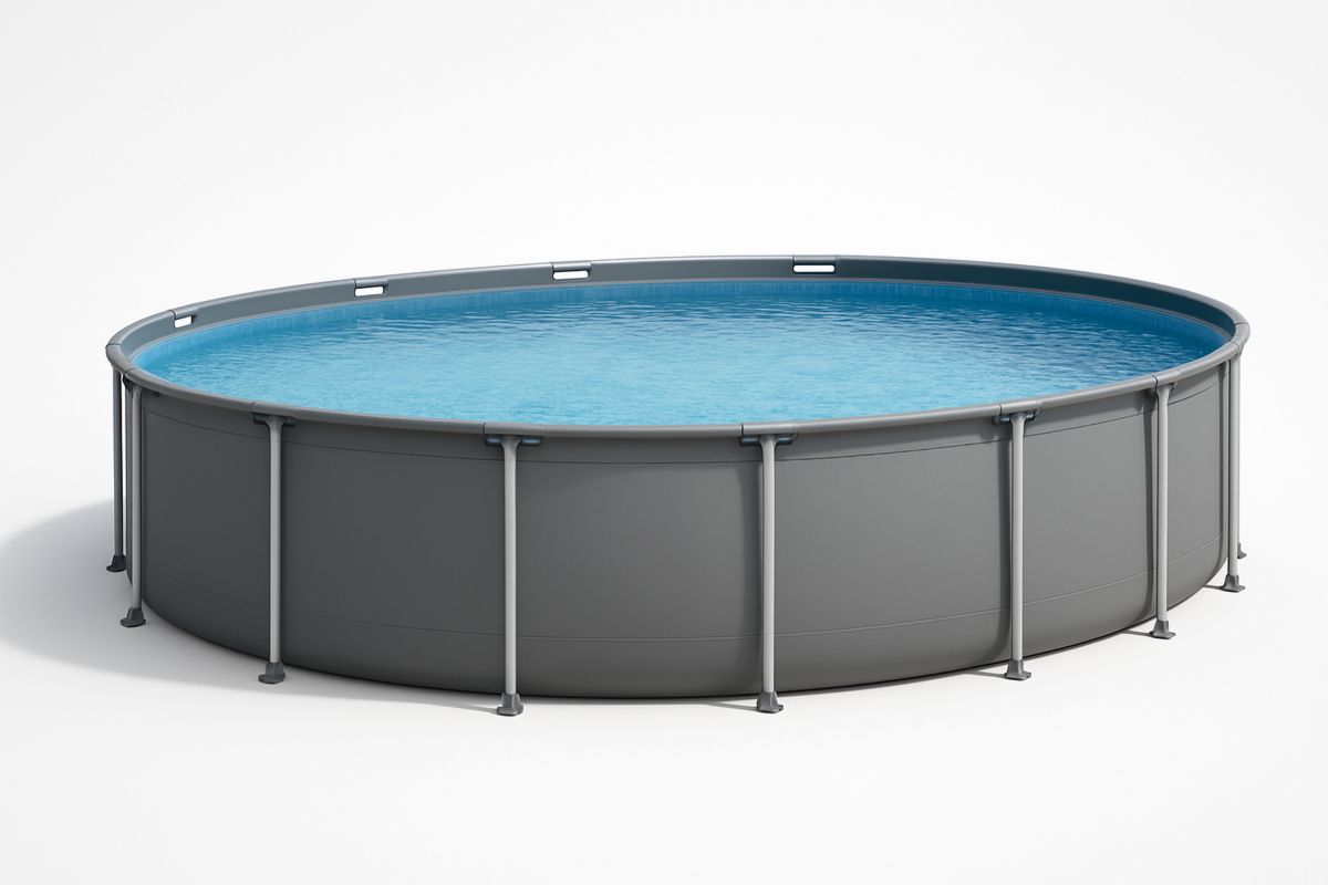 Round Above Ground Steel Frame Pool with Grey PVC Liner, Diameter 366cm, Height 84cm-Habitatlumineux
