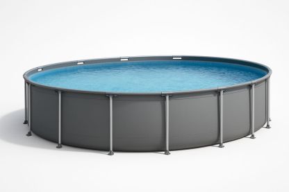 Round Above Ground Steel Frame Pool with Grey PVC Liner, Diameter 366cm, Height 84cm-Habitatlumineux