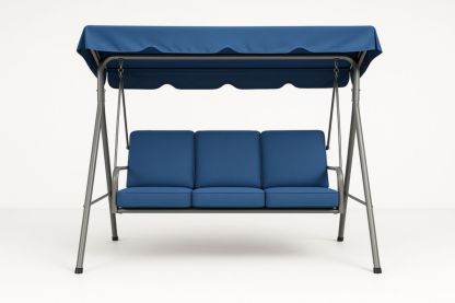 Outdoor Swing Chair with Steel Frame and Blue Cushions-Habitatlumineux