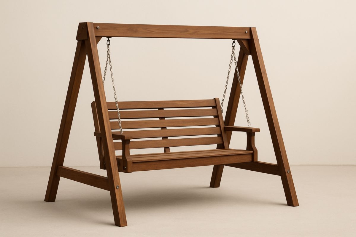 Outdoor Acacia Swing Chair with Chain Support 180cm x 120cm x 160cm Natural-Habitatlumineux