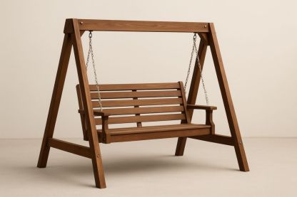 Outdoor Acacia Swing Chair with Chain Support 180cm x 120cm x 160cm Natural-Habitatlumineux
