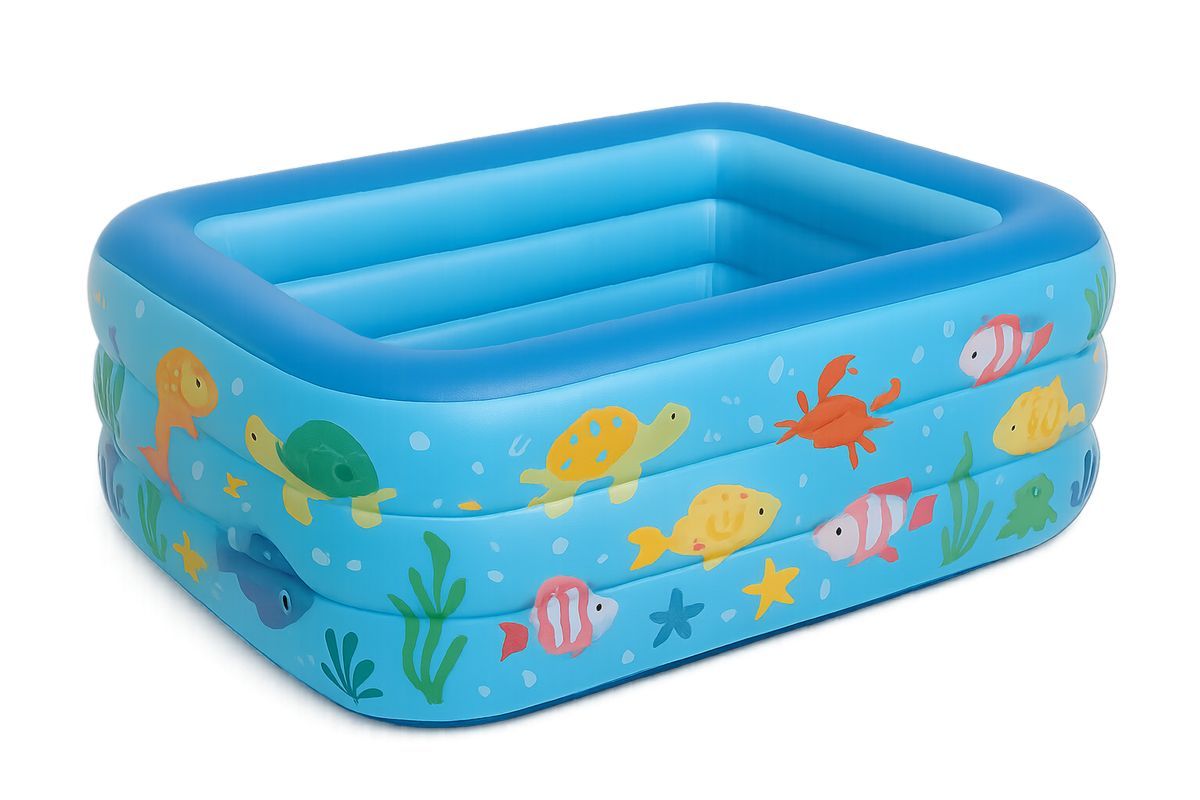 Inflatable PVC Kids Pool with Sea Animal Print Blue 140 cm x 100 cm x 50 cm(L×W×H)-Habitatlumineux