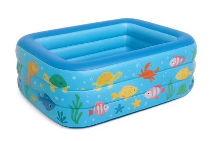Inflatable PVC Kids Pool with Sea Animal Print Blue 140 cm x 100 cm x 50 cm(L×W×H)-Habitatlumineux