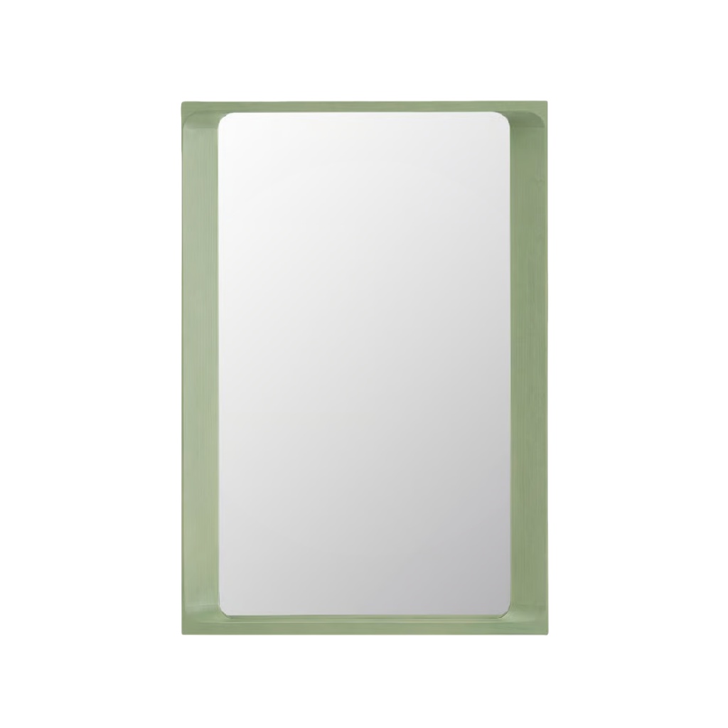 Espejo rectangular de pared con marco de madera pintada verde (24 × 16 in)-carlosfoster.shop