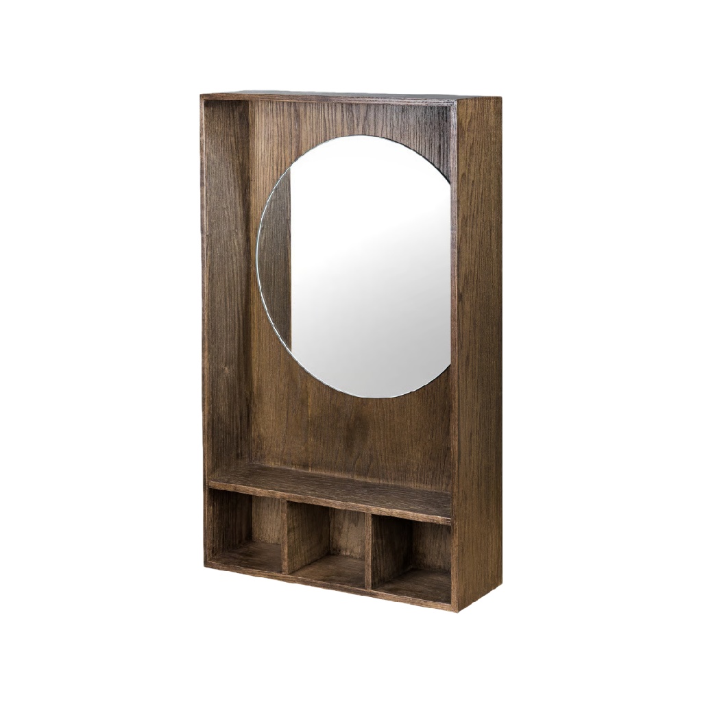 Espejo de pared con estantería integrada y abertura ovalada de madera oscura (30 × 18 in)-carlosfoster.shop