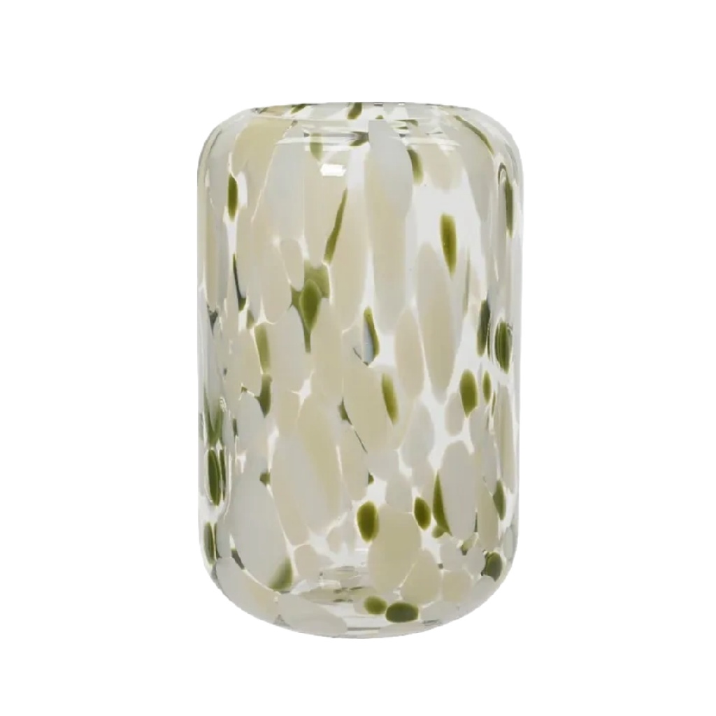 Jarrón decorativo de vidrio con efecto moteado blanco y verde-carlosfoster.shop