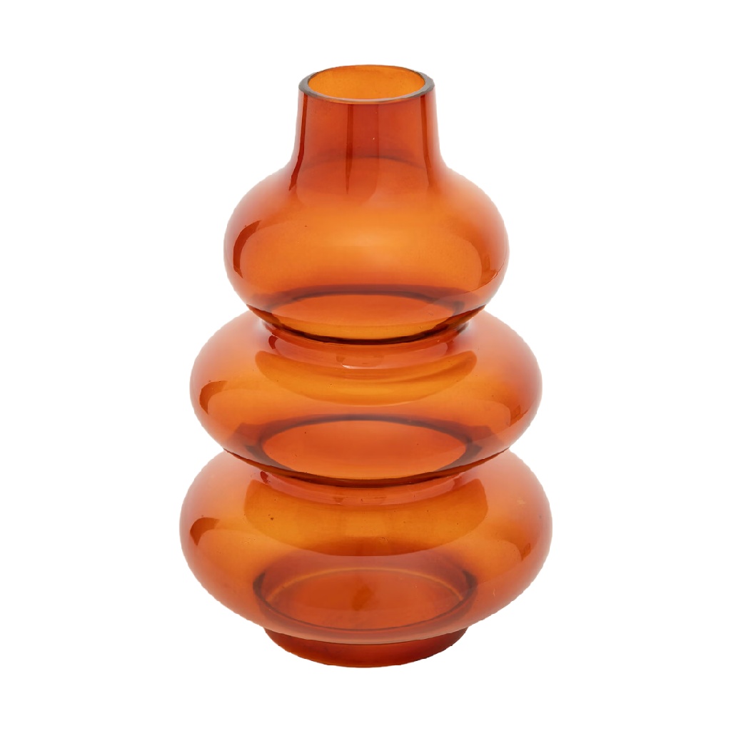 Jarrón decorativo de vidrio ámbar, diseño escalonado contemporáneo-carlosfoster.shop
