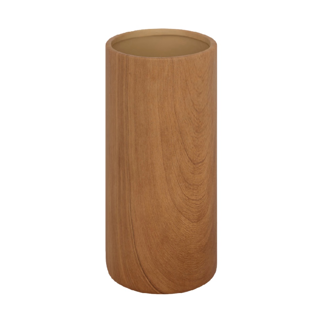 Jarrón decorativo cilíndrico de madera con acabado natural-carlosfoster.shop