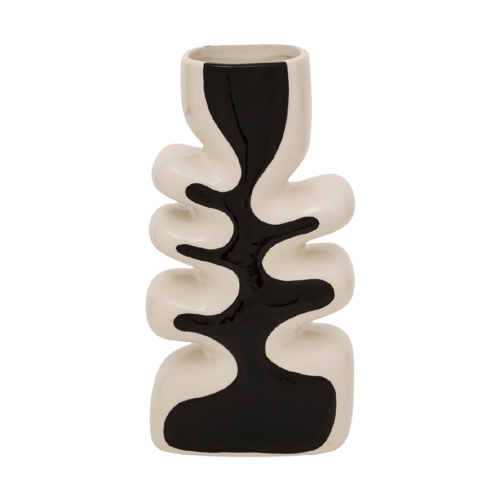Jarrón decorativo de cerámica blanco y negro con diseño abstracto moderno-carlosfoster.shop