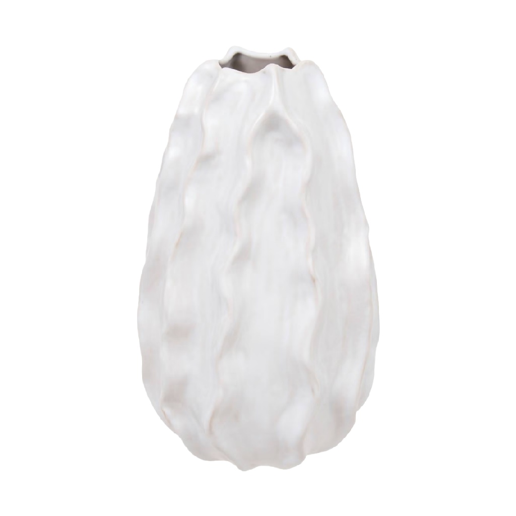 Textured White Ceramic Vase, Narrow Mouth, Organic Wave Design-carlosfoster.shop