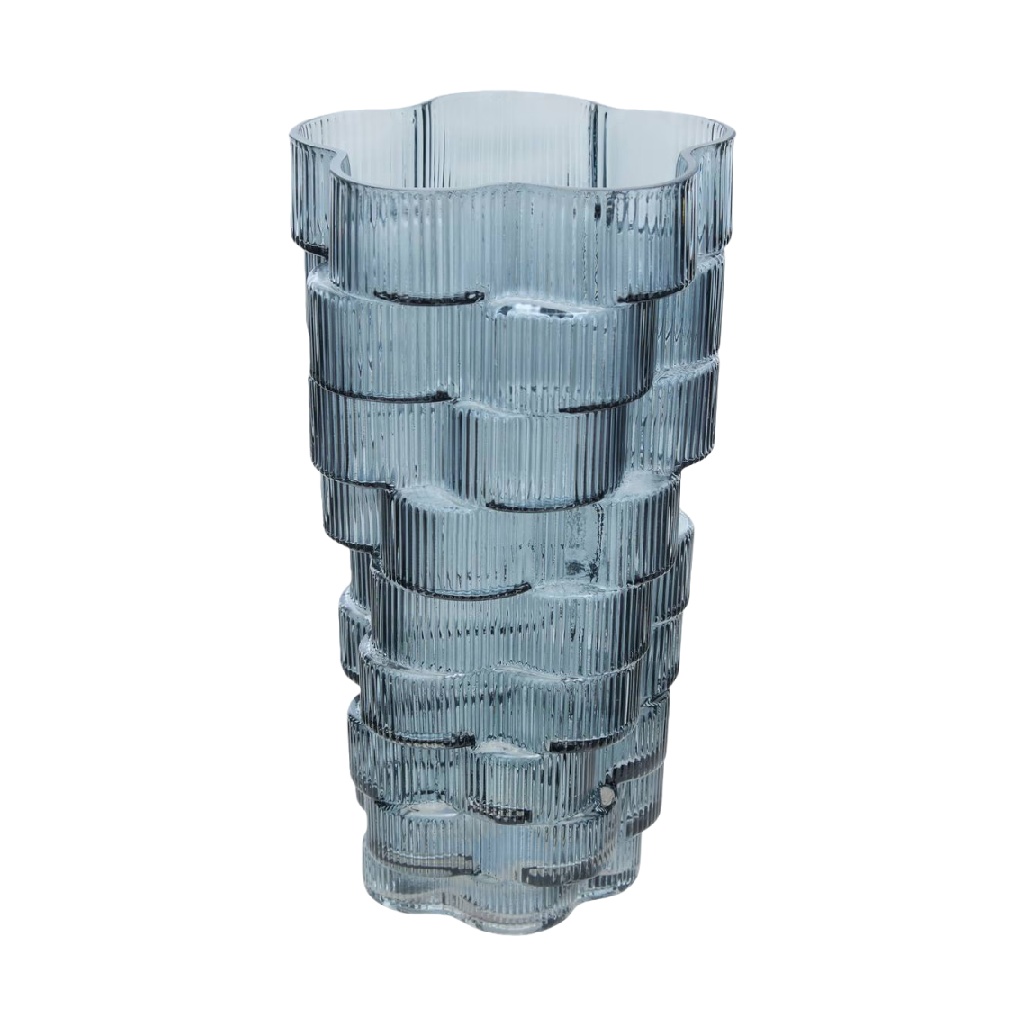 Blue Textured Glass Vase, Tall Irregular Shape-carlosfoster.shop