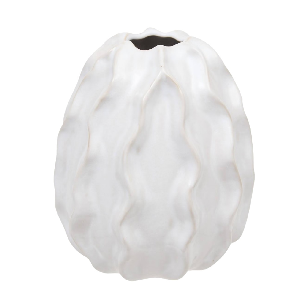 White Textured Ceramic Vase, Organic Rounded Design-carlosfoster.shop