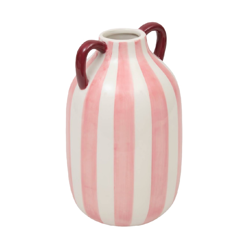 Pink and White Striped Ceramic Vase with Handles-carlosfoster.shop