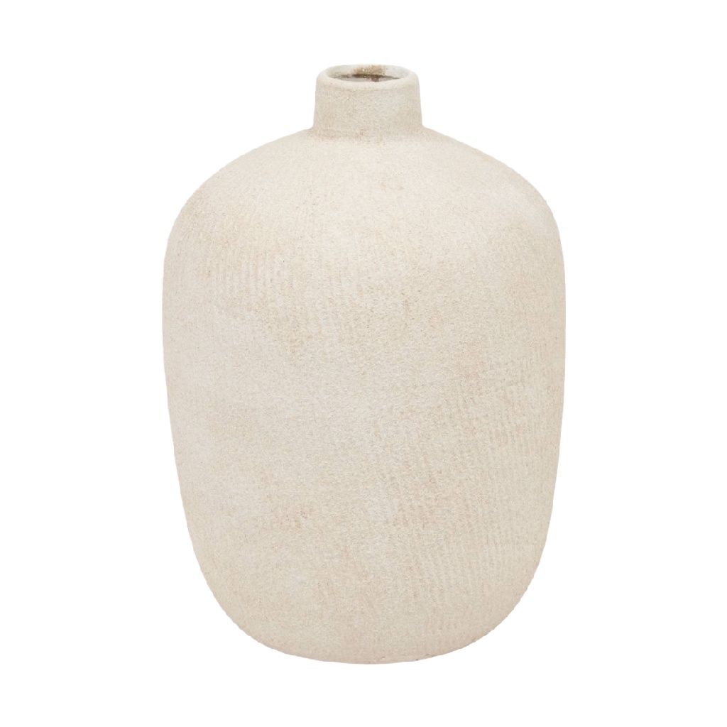 Beige Matte Ceramic Vase, Rounded Minimalist Shape-carlosfoster.shop