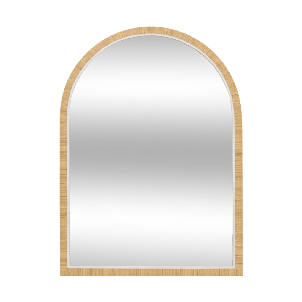 Arched Wooden Wall Mirror with Bamboo Texture-carlosfoster.shop