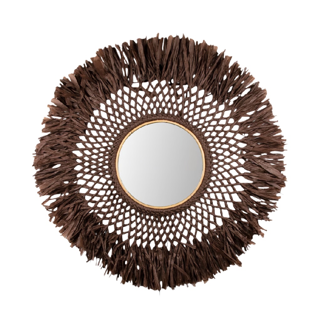 Boho Round Wall Mirror with Woven Fringe Frame-robertmargot.shop