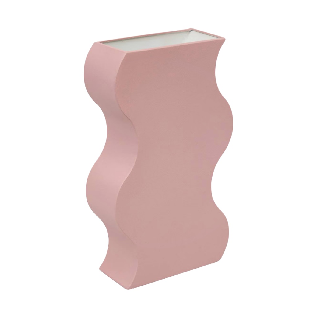 Pink Sculptural Ceramic Vase, Tall Wavy Rectangular Shape-robertmargot.shop
