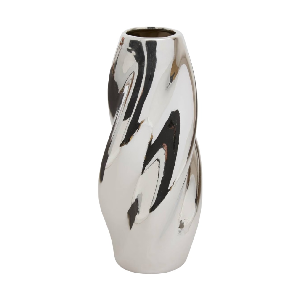 White and Black Abstract Ceramic Vase, Twisted Shape-robertmargot.shop
