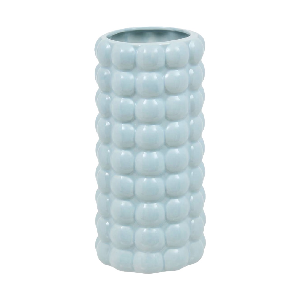 Light Blue Bubble Ceramic Vase, Tall Cylindrical Shape-robertmargot.shop