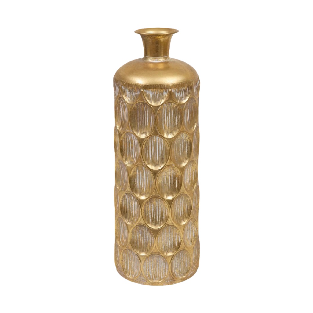 Gold Textured Glass Vase, Tall Cylindrical Design-robertmargot.shop