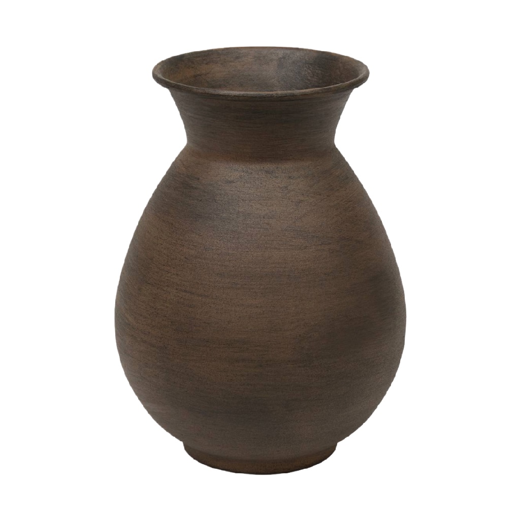 Dark Brown Rustic Ceramic Vase, Rounded Traditional Shape-robertmargot.shop