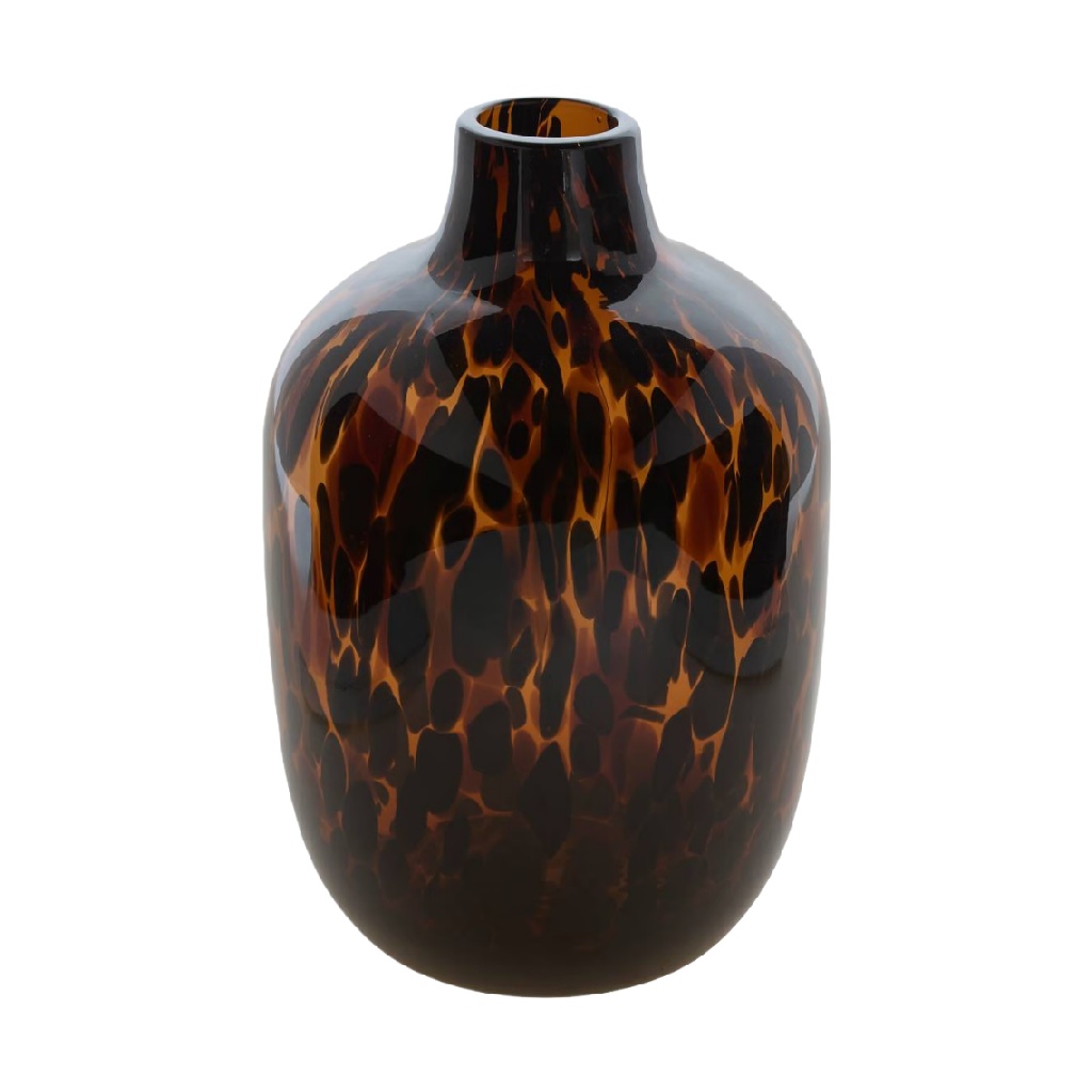 Tortoiseshell Pattern Glass Vase, Rounded Bottle Shape-robertmargot.shop