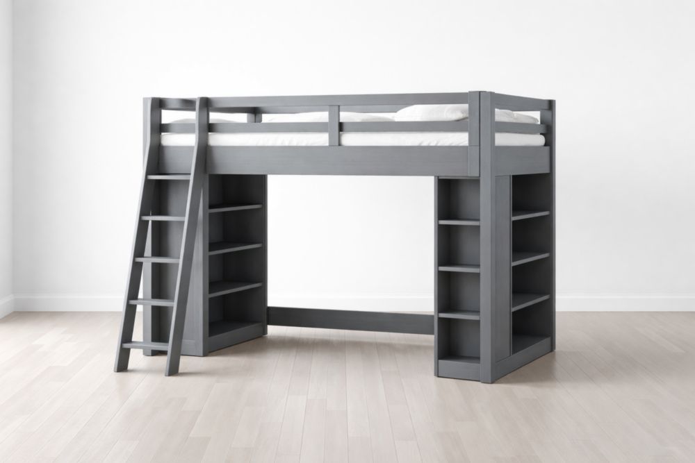 Gray Solid Wood Loft Bed with Shelving Unit 200cm x 100cm x 180cm