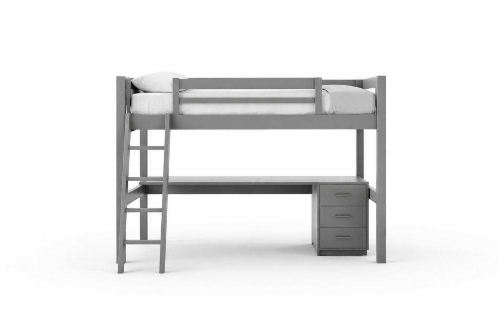 Gray Solid wood Loft Bed with Integrated Desk and Storage 198cm x 104cm x 177cm