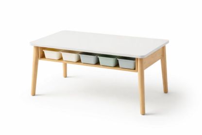 Children's Table with Solid wood Frame and Four Polypropylene Bins White/Natural Wood