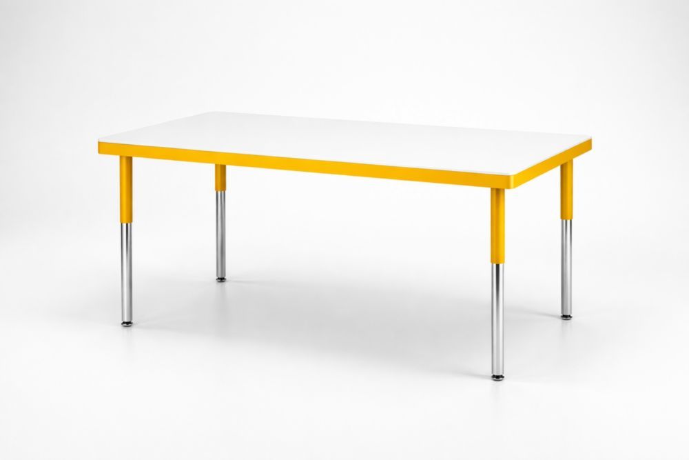 Kids Rectangular Table with White Laminated MDF Top and Yellow Steel Frame, 120cm x 60 x 50 cm