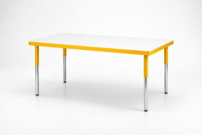Kids Rectangular Table with White Laminated MDF Top and Yellow Steel Frame, 120cm x 60 x 50 cm
