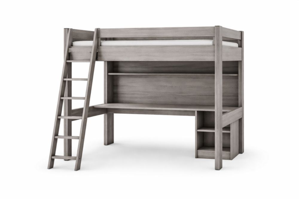 Solid wood Loft Bed with Desk and Storage in Gray