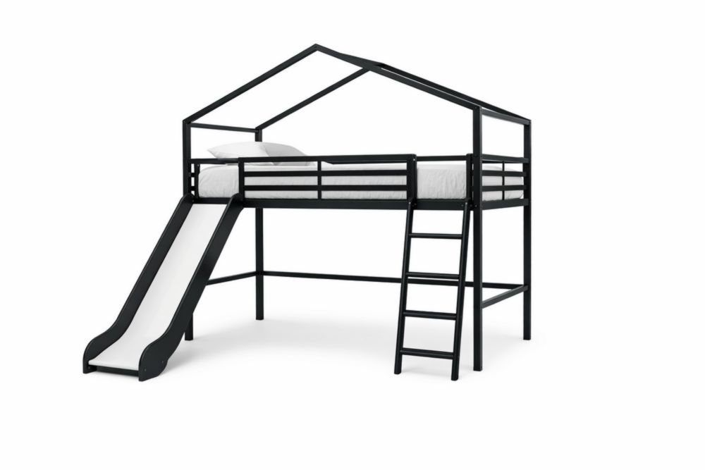 Steel Loft Bed with Slide and Ladder Black Twin Size