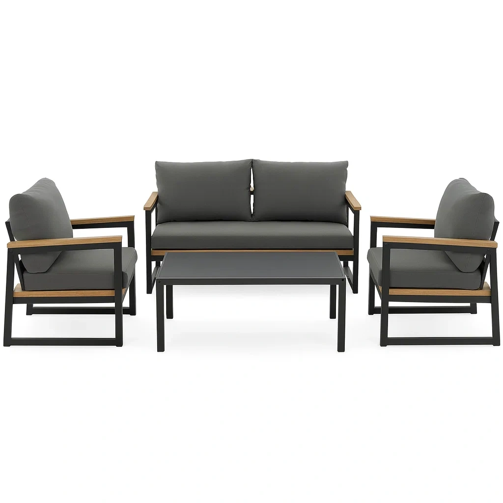 Conversation set Grey Outdoor 4-Piece Aluminium Sofa with Cushions-SOFARIKA