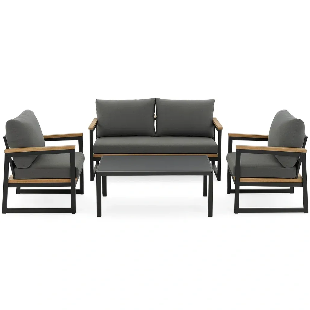 Conversation set Grey Outdoor 4-Piece Aluminium Sofa with Cushions-SOFARIKA